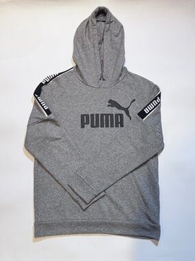 Men's Grey Puma Pullover Logo Hoodie Size Large